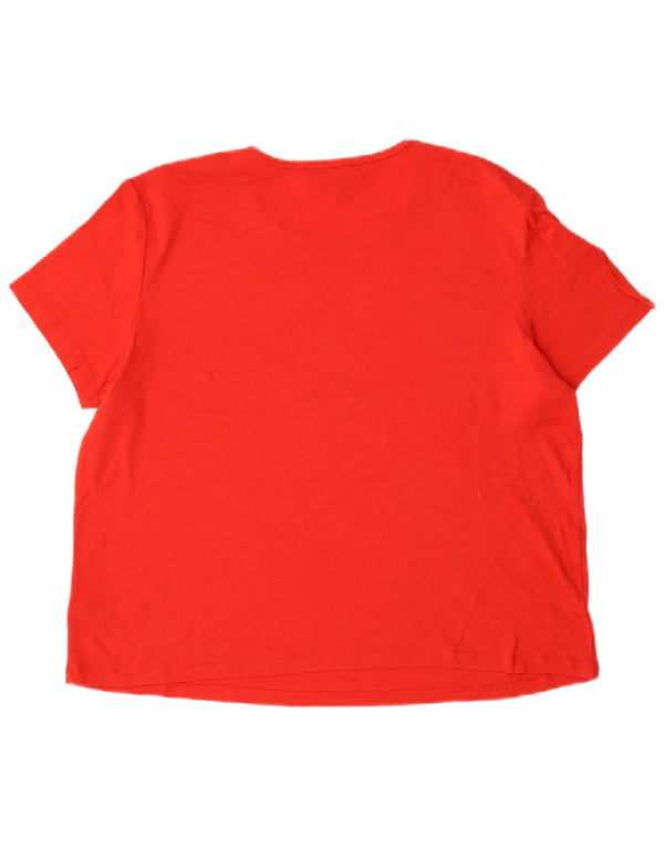 RALPH LAUREN Dame Grafisk T-Shirt Top UK 16 Stor Rød Bomuld