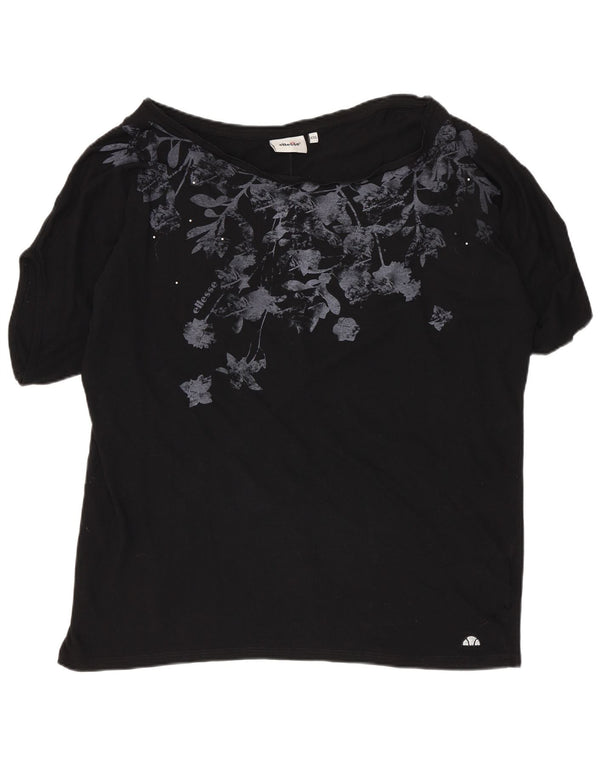 ELLESSE Womens Graphic T-Shirt Top UK 20 2XL Black Cotton