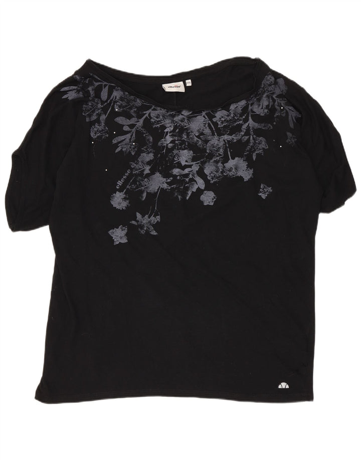 ELLESSE Grafisk T-Shirt Top til kvinder UK 20 2XL Sort Bomuld