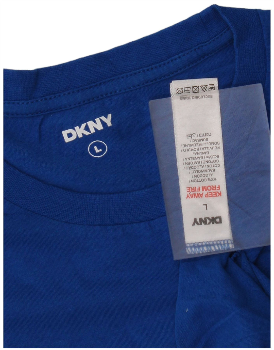 Dkny Dame T-Shirt Top UK 14 Stor Blå Bomuld