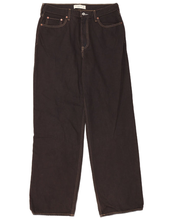 Abercrombie & Fitch Dame Højtaljede løse jeans US 10 Large W30 L32 Sort