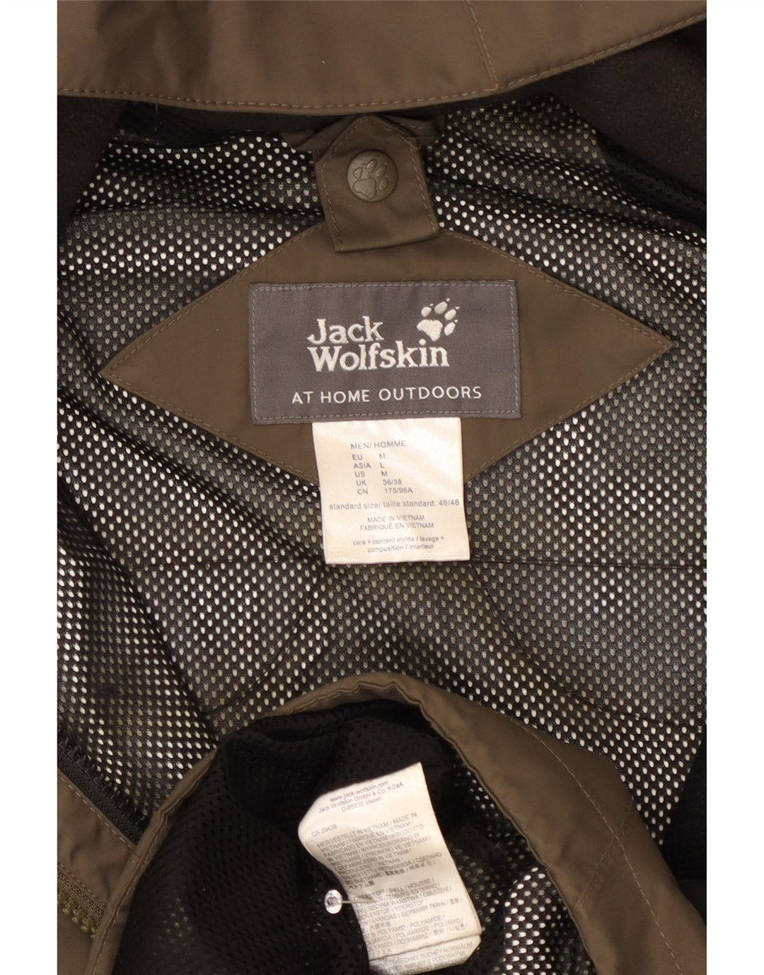 Jack Wolfskin Regnjakke med hætte til mænd UK 36/38 Medium Khaki Colourblock