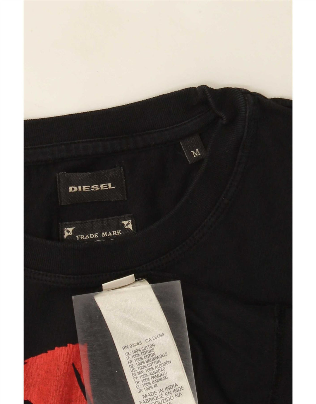 Diesel Herre Grafisk T-Shirt Top Medium Sort Bomuld