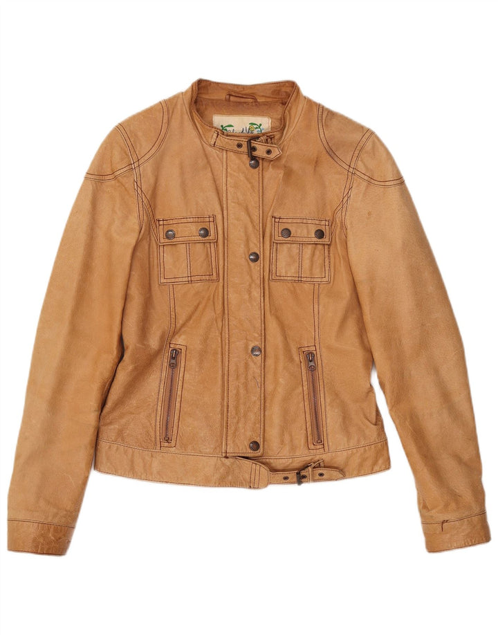 Vintage læderjakke til kvinder UK 12 Medium Beige Læder