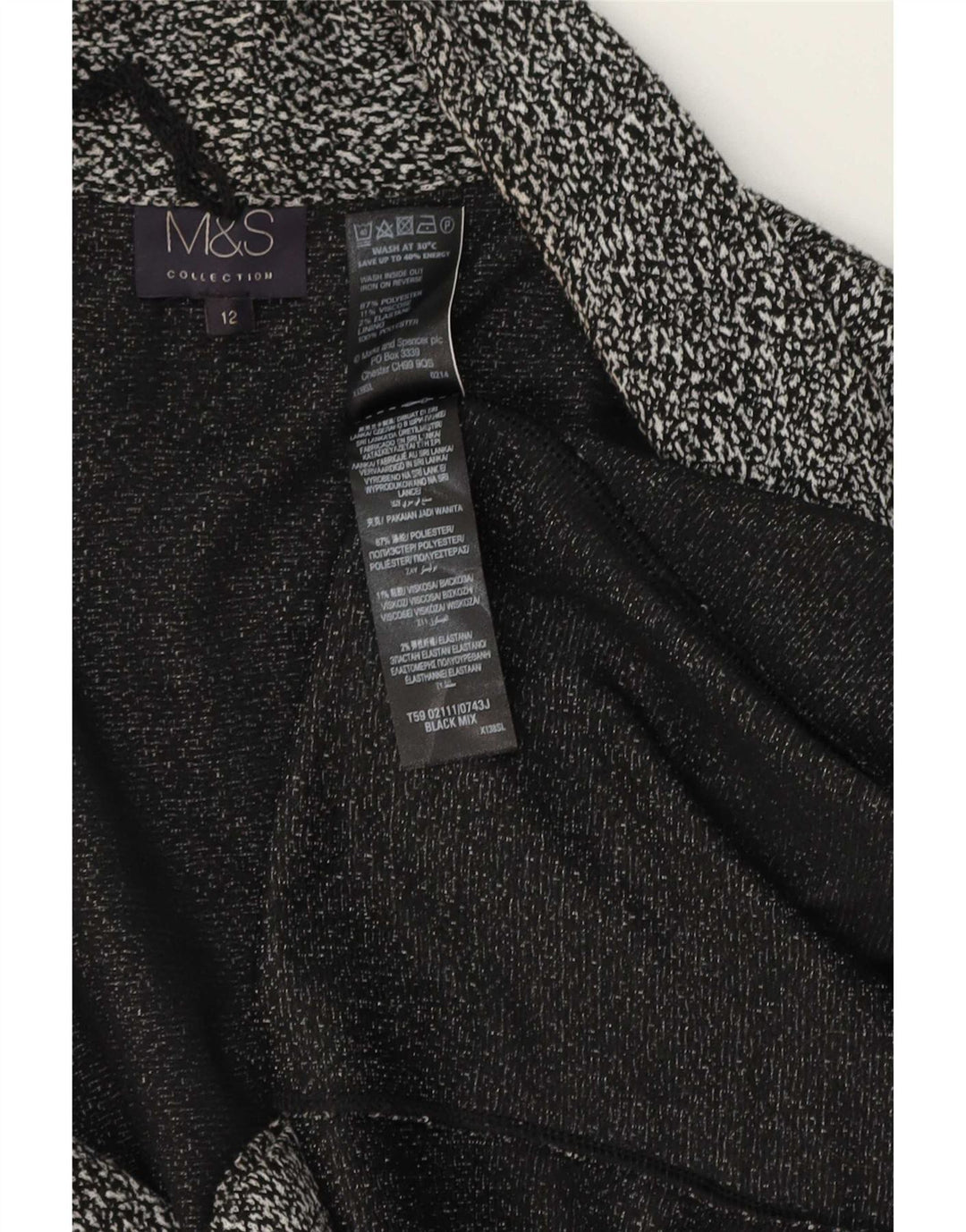Marks & Spencer Womens Knit Open Blazer Jacket UK 12 Medium Black Flecked