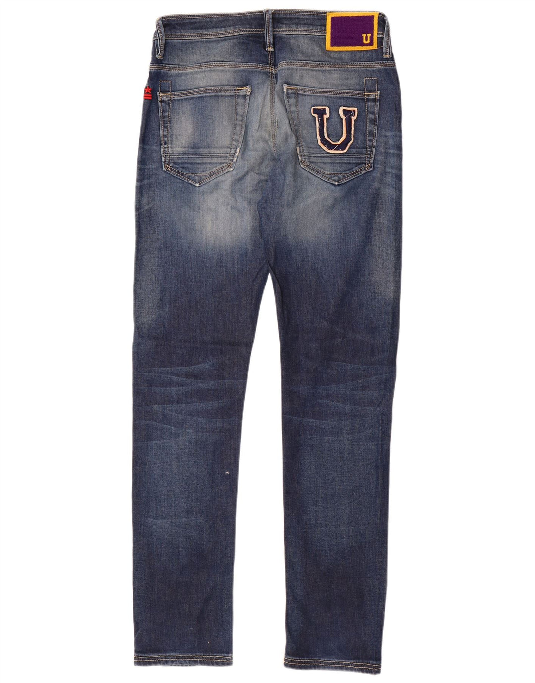 Uniform Herre Grafisk Distressed Slim Jeans W32 L33 Blå Bomuld