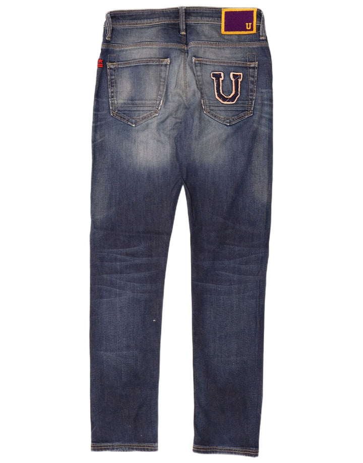 Uniform Herre Grafisk Distressed Slim Jeans W32 L33 Blå Bomuld