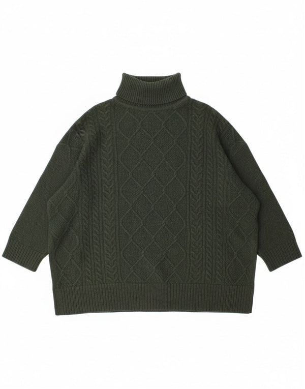 Barbour Dame Burne Cape Roll Neck Jumper Sweater UK 14 Medium Green Wool