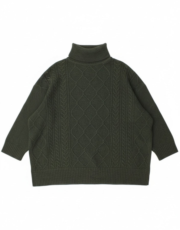 Barbour Dame Burne Cape Roll Neck Jumper Sweater UK 14 Medium Green Wool