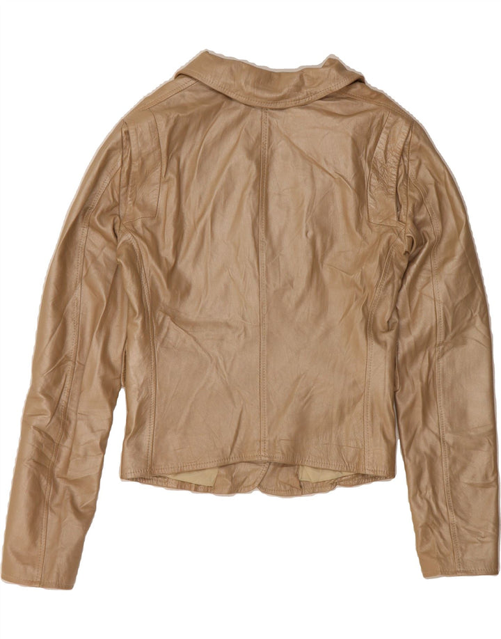 VINTAGE Womens Crop Leather Jacket IT 46 Large Beige Leather Vintage Vintage and Second-Hand Vintage from Messina Hembry 