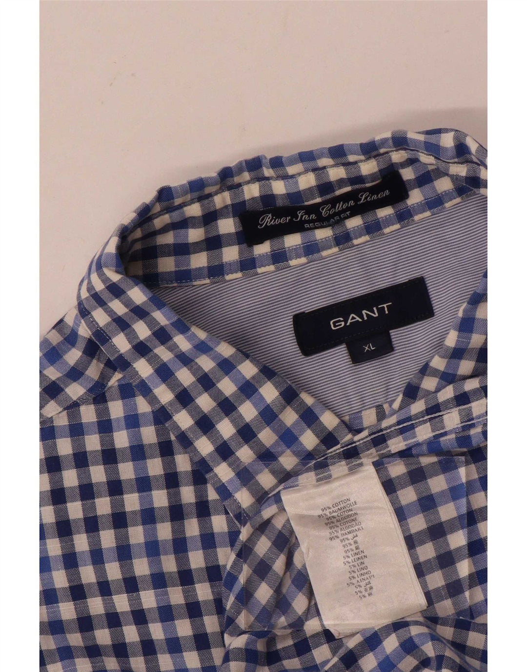 Gant Kortærmet Herreskjorte med normal pasform XL Blå Gingham Bomuld