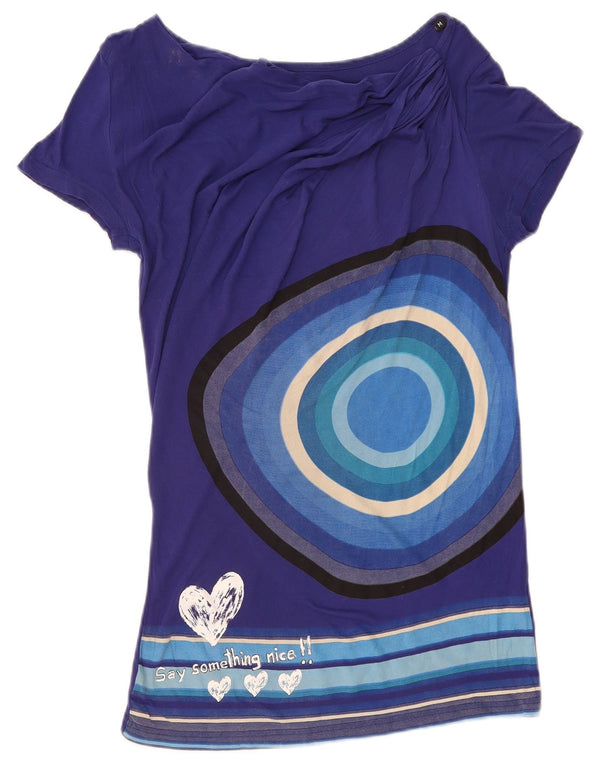 Desigual Dame Grafisk T-Shirt Top UK 14 Medium Lilla Geometrisk Viscose