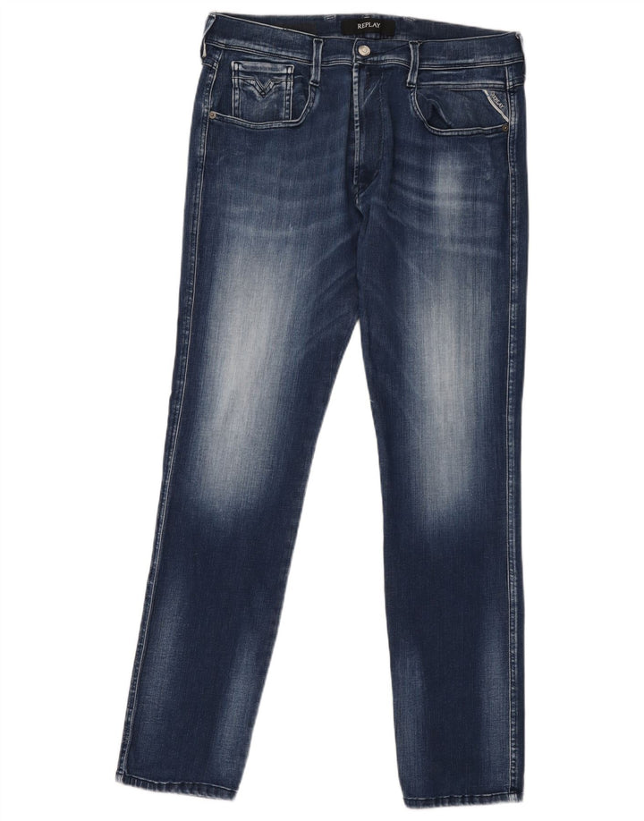 REPLAY Dame Slim Jeans W34 L31 Navy Blue