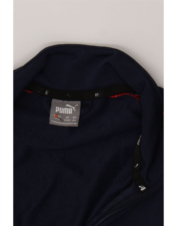 PUMA Boys Graphic Tracksuit Top Jacket 13-14 Years Navy Blue Colourblock Vintage Puma and Second-Hand Puma from Messina Hembry 