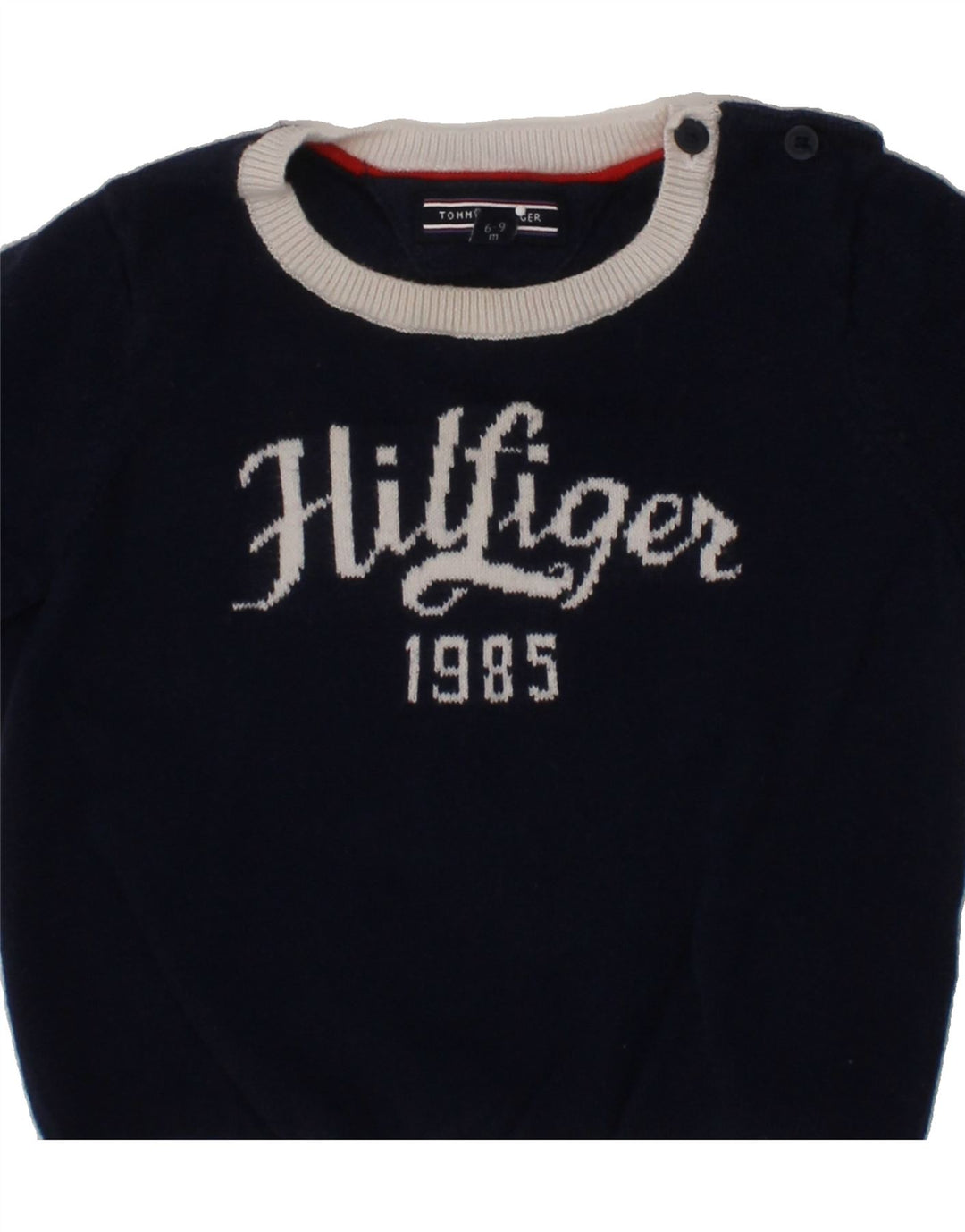 TOMMY HILFIGER Baby Boys Graphic Sweatshirt Jumper 6-9 Months Navy Blue Vintage Tommy Hilfiger and Second-Hand Tommy Hilfiger from Messina Hembry 