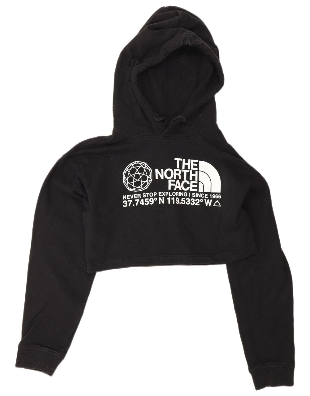 THE NORTH FACE Dame Oversized Crop Graphic Hoodie Jumper UK 6 XS Sort