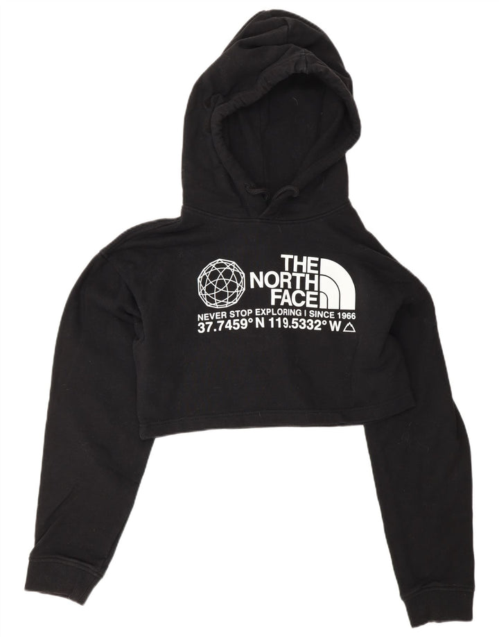 THE NORTH FACE Dame Oversized Crop Graphic Hoodie Jumper UK 6 XS Sort