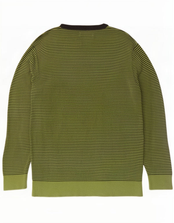 Pierre Cardin Mens Boat Neck Jumper Sweater Large Green Pinstripe Cotton