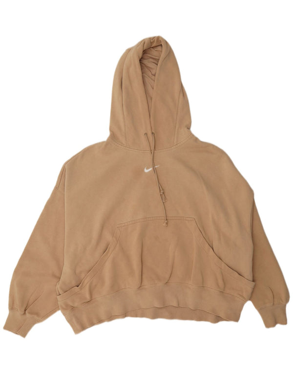 Nike Dame Crop Oversized Hoodie Jumper UK 16 Stor Beige Bomuld