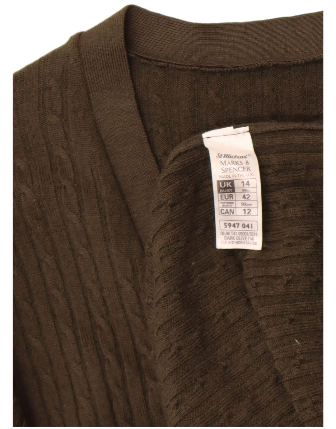 Marks & Spencer Dame St. Michael Cardigan Sweater UK 14 Large Khaki