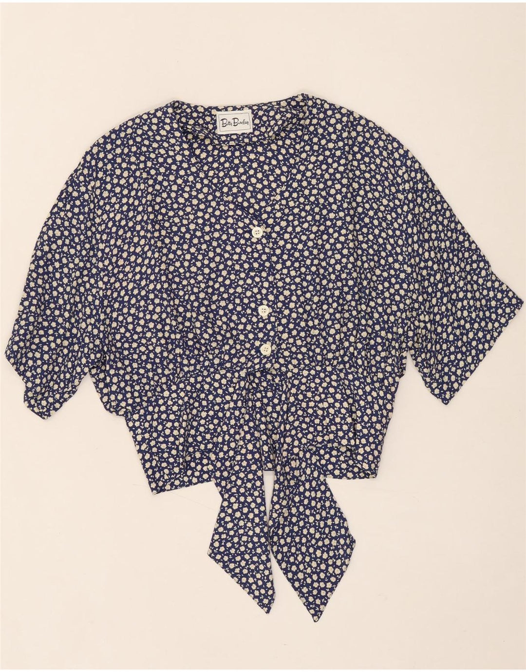 BETTY BARCLAY Womens Ruffle Front Shirt Blouse UK 14 Medium Navy Blue Vintage Betty Barclay and Second-Hand Betty Barclay from Messina Hembry 