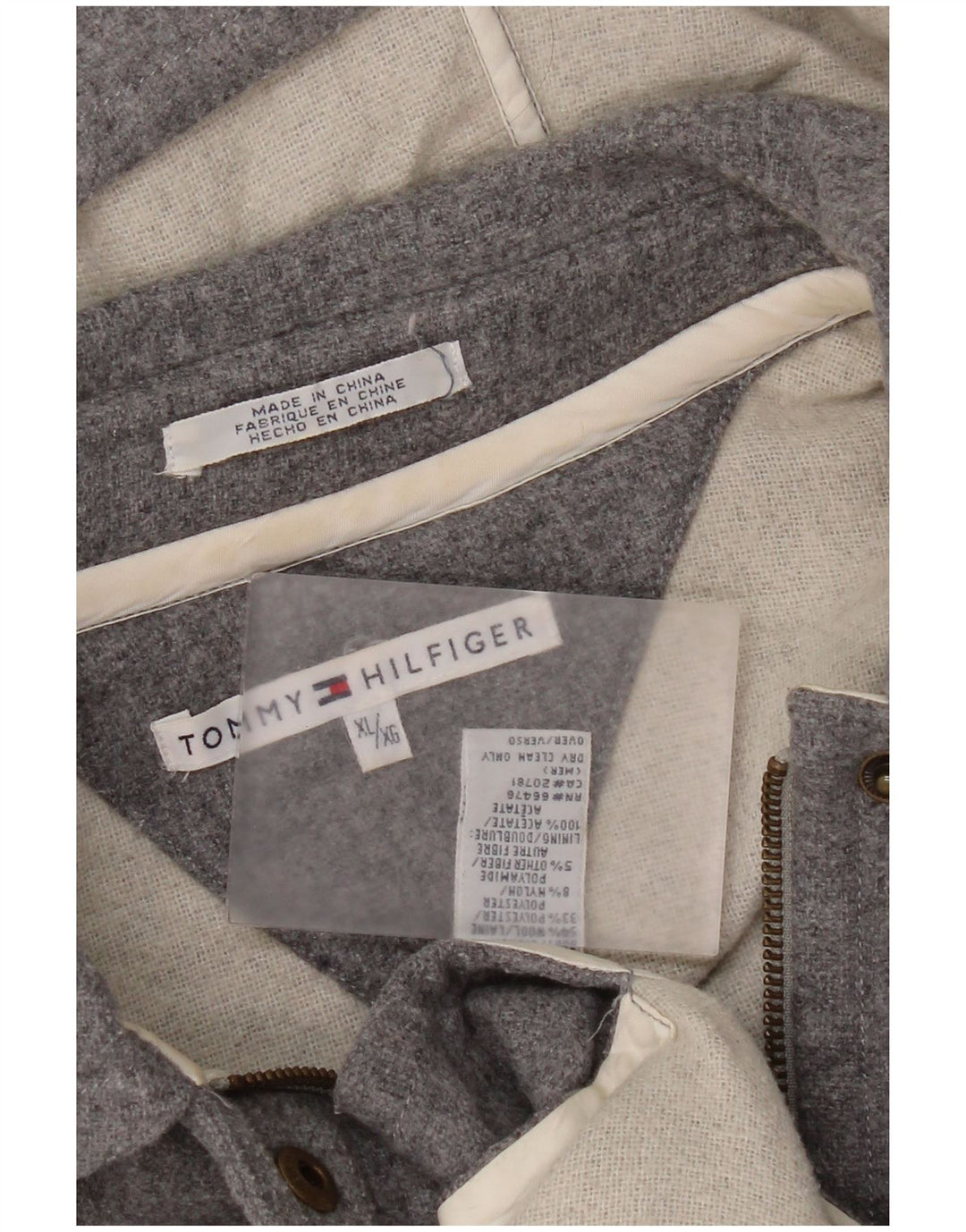 Tommy Hilfiger Dame Hætte Overfrakke UK 18 XL Grå Uld