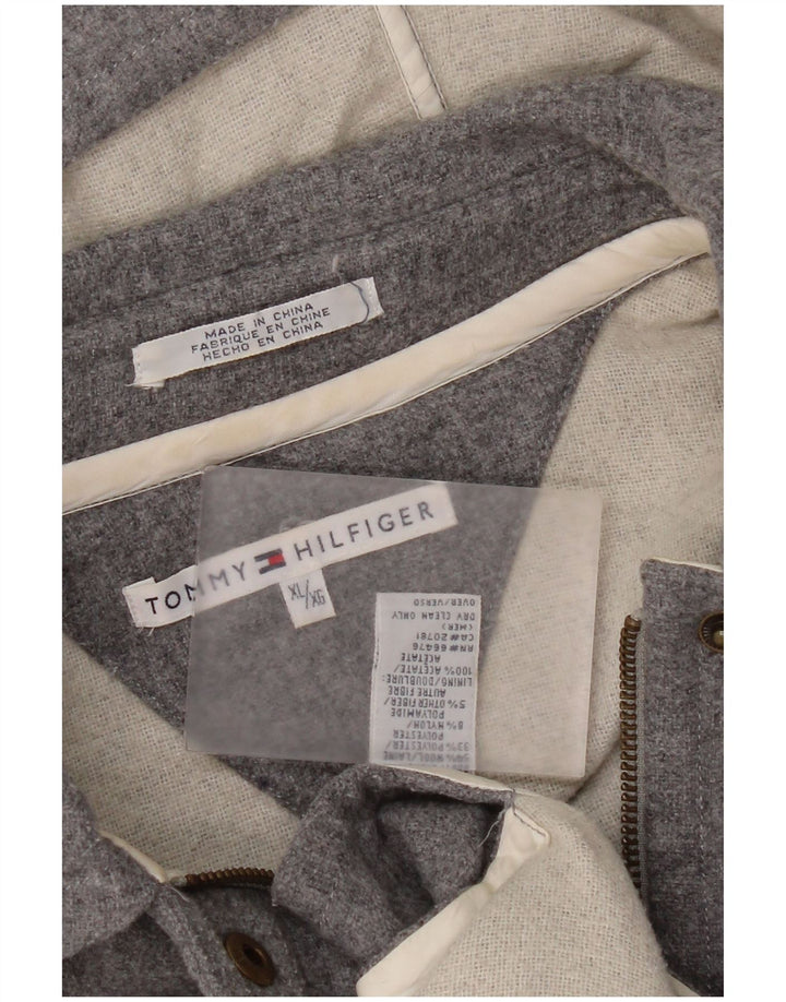 Tommy Hilfiger Dame Hætte Overfrakke UK 18 XL Grå Uld