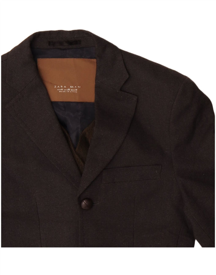 ZARA Herre 3-knaps blazerjakke EU 48 Medium Grå Polyester