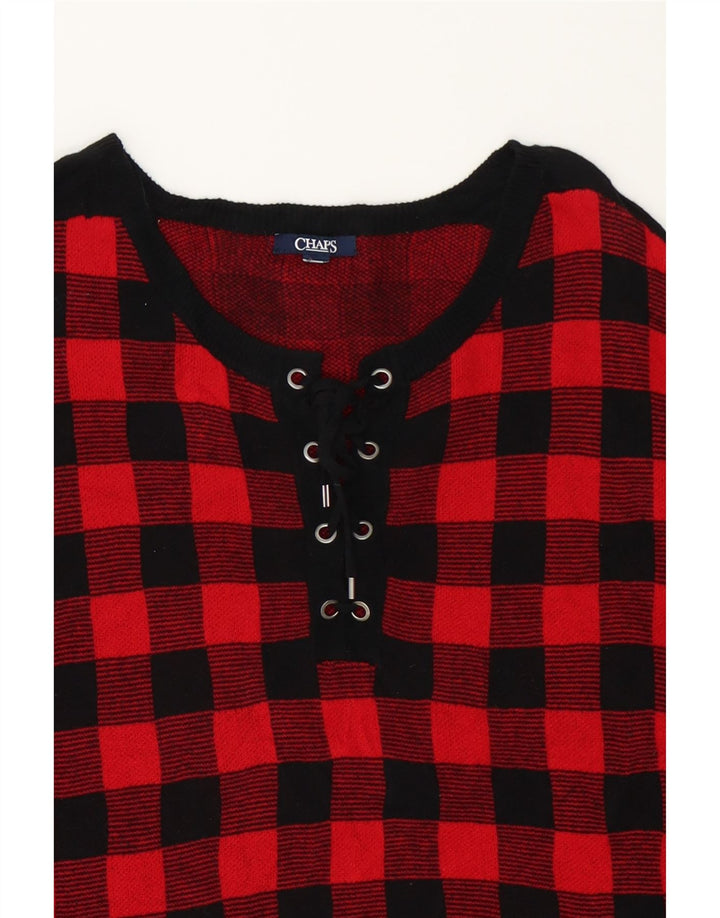 CHAPS Mens Boat Neck Jumper Sweater XL Red Check Cotton Vintage Chaps and Second-Hand Chaps from Messina Hembry 