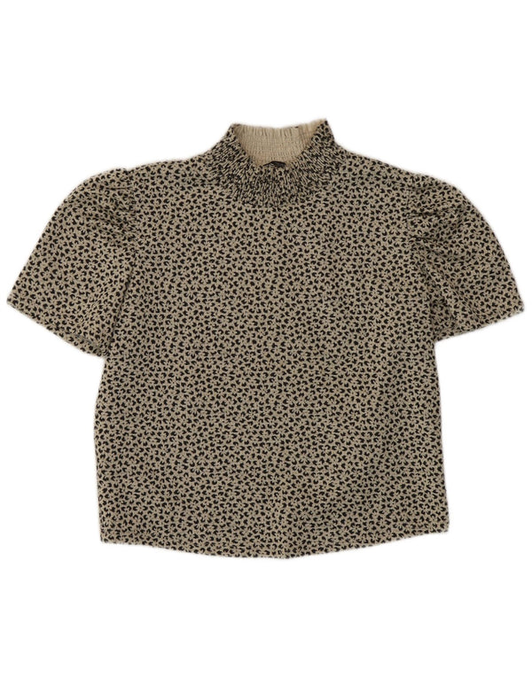 Zara Womens Crop Bluse Top UK 14 Large Grey Animal Print Polyester