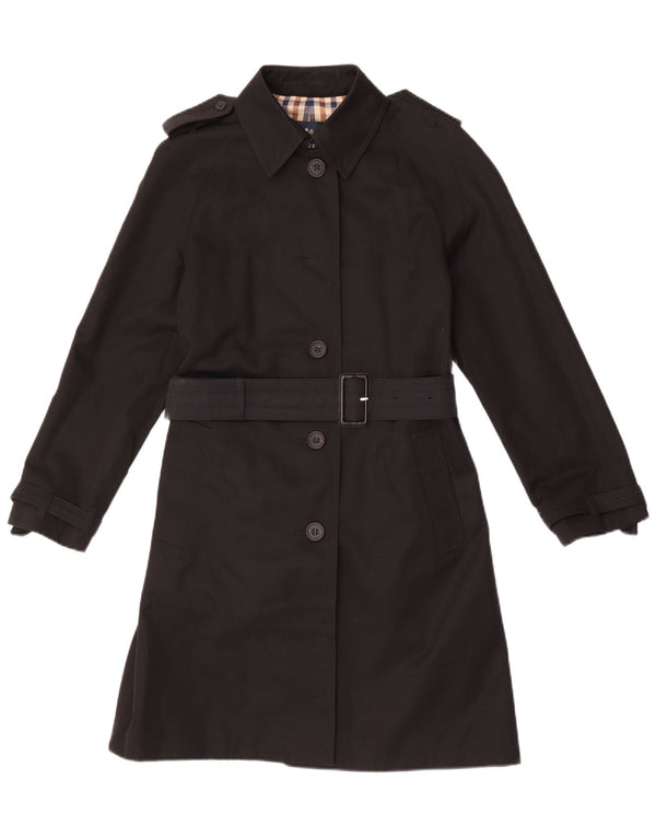Aquascutum Trench Coat til kvinder UK 6 XS Sort bomuld