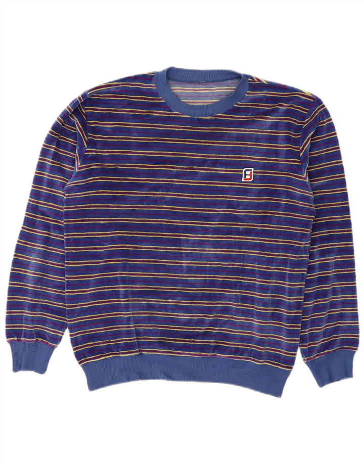 Vintage velour sweatshirt til mænd, lille blå stribet