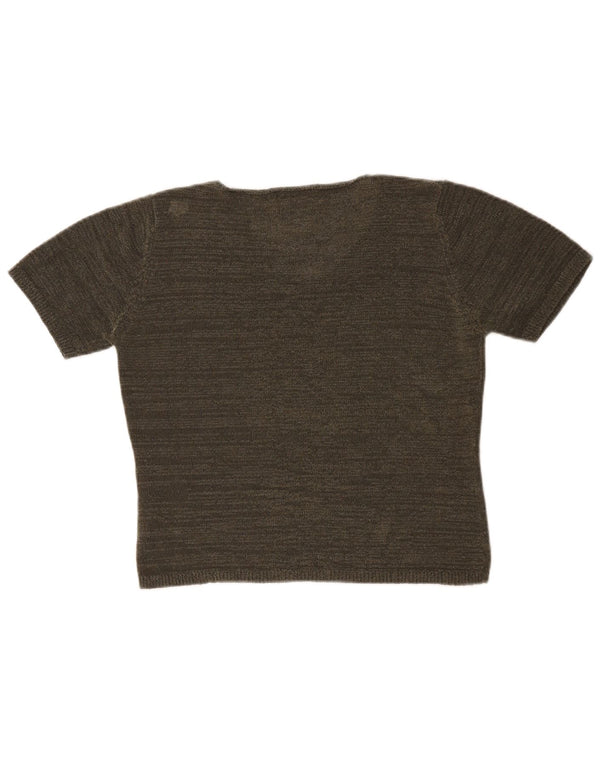 Marks & Spencer Dame Kortærmet V-hals Jumper Sweater UK 14 Medium Khak