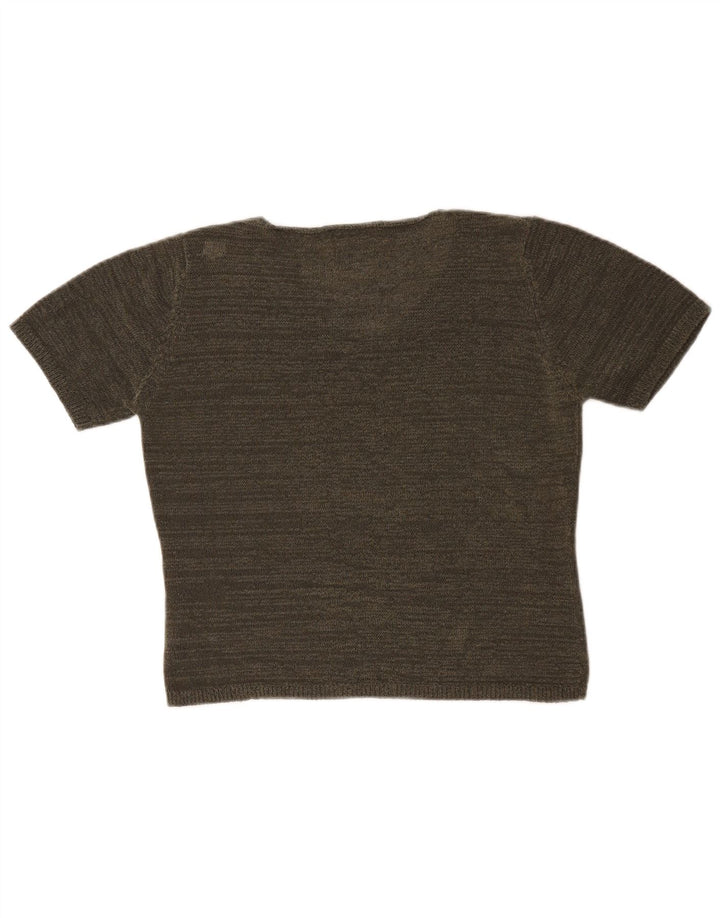 Marks & Spencer Dame Kortærmet V-hals Jumper Sweater UK 14 Medium Khak