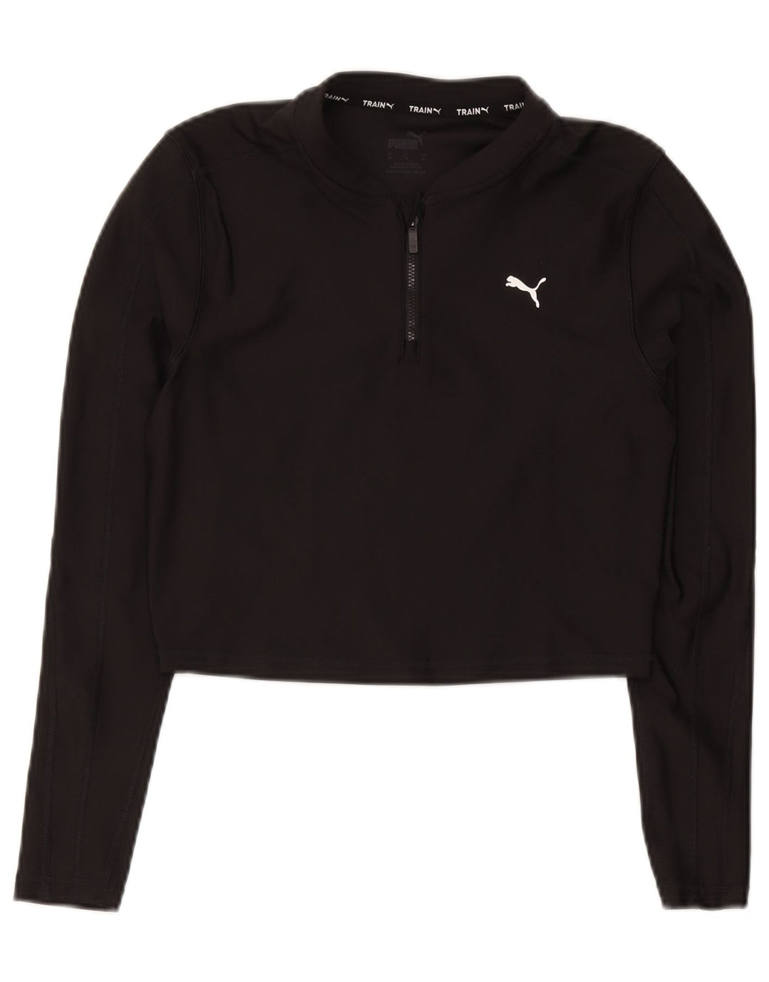 Puma Womens Crop Zip Neck Pullover Træningsdragt Top UK 12 Medium Black