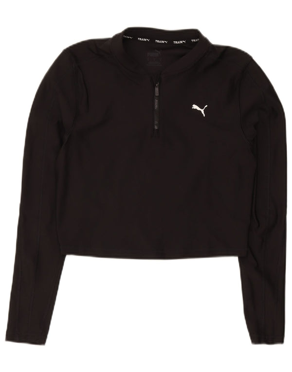 Puma Womens Crop Zip Neck Pullover Træningsdragt Top UK 12 Medium Black