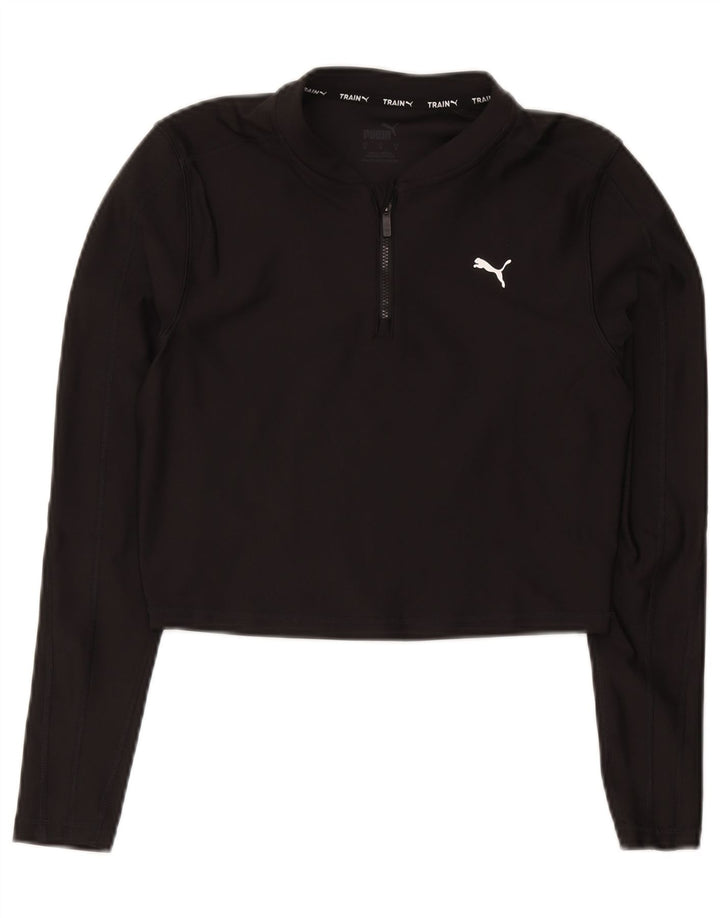 Puma Womens Crop Zip Neck Pullover Træningsdragt Top UK 12 Medium Black