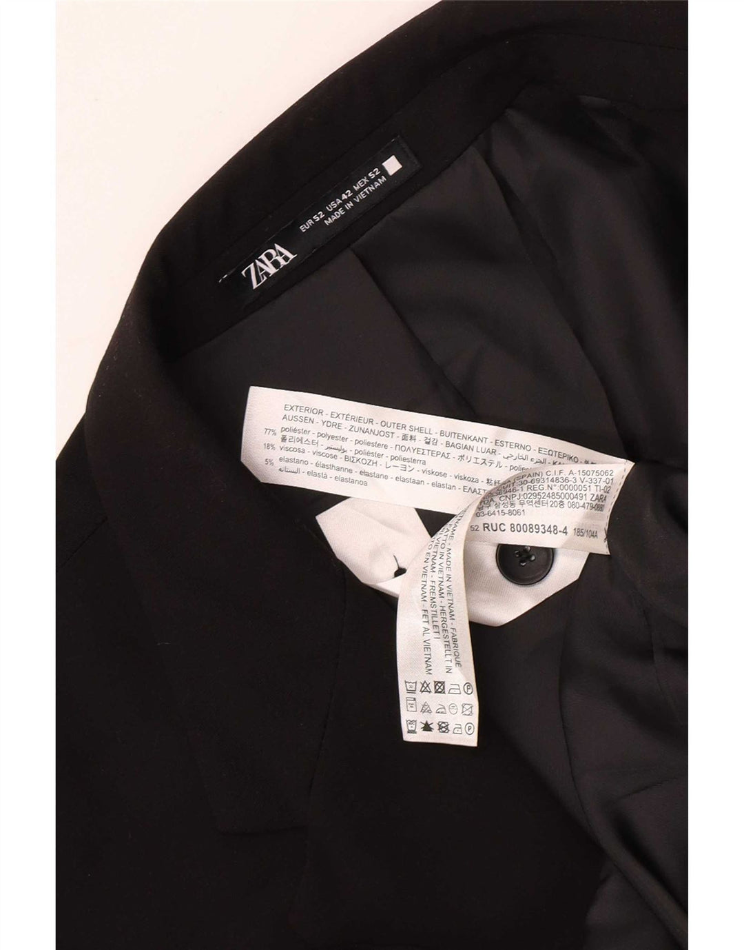 Zara Herre 2-knaps blazerjakke EU 52 Stor sort polyester