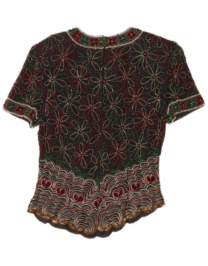 Laurence Kozar Damebluse Top UK 10 Small Black Floral Silk