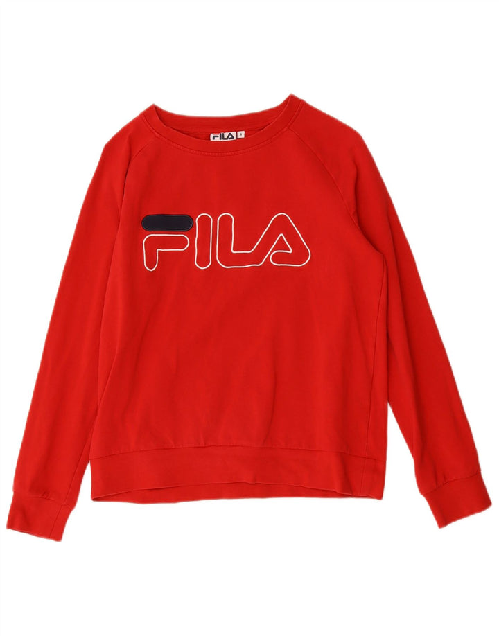 Fila Dame Grafisk Sweatshirt Jumper UK 10 Lille Rød Bomuld