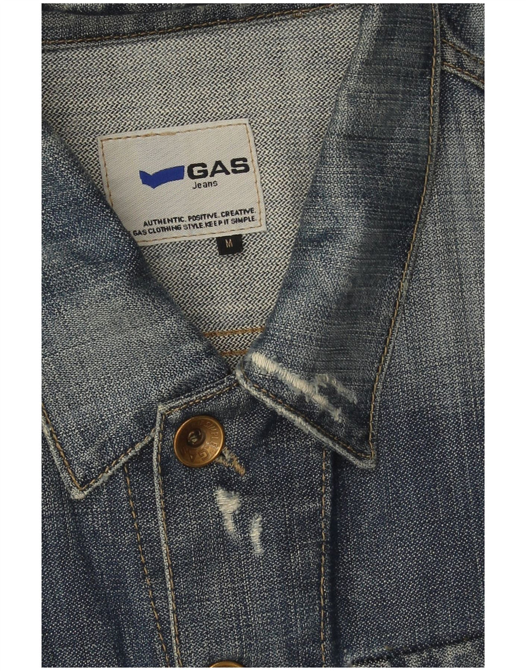 Gas Herre Distressed Denim Jacket UK 38 Medium Blue Cotton
