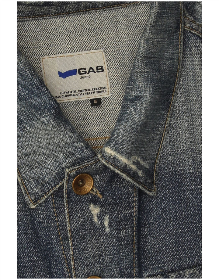 Gas Herre Distressed Denim Jacket UK 38 Medium Blue Cotton