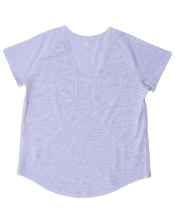 Nike Dame Dri Fit T-Shirt Top UK 10 Lille Blå Geometrisk