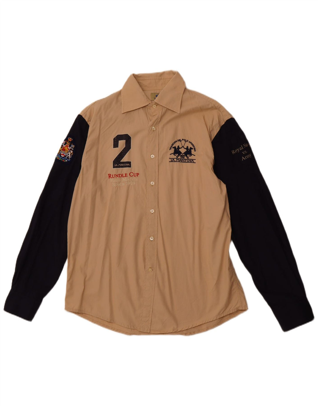 LA MARTINA Herre Royal Navy grafisk skjorte XL Beige Colourblock Bomuld