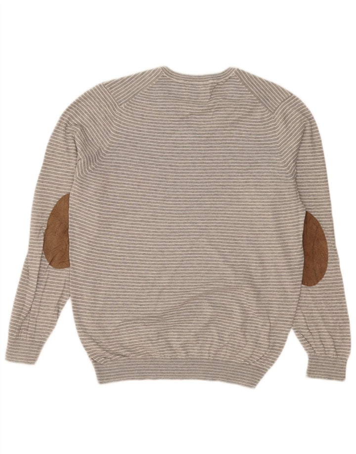 MASSIMO DUTTI Herre V-hals sweater Stor grå stribet bomuld