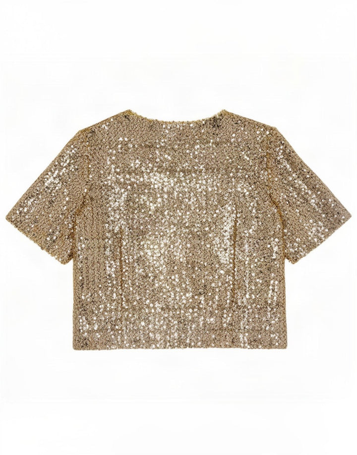 Vintage Dame Pailletbluse Top UK 12 Medium Gold