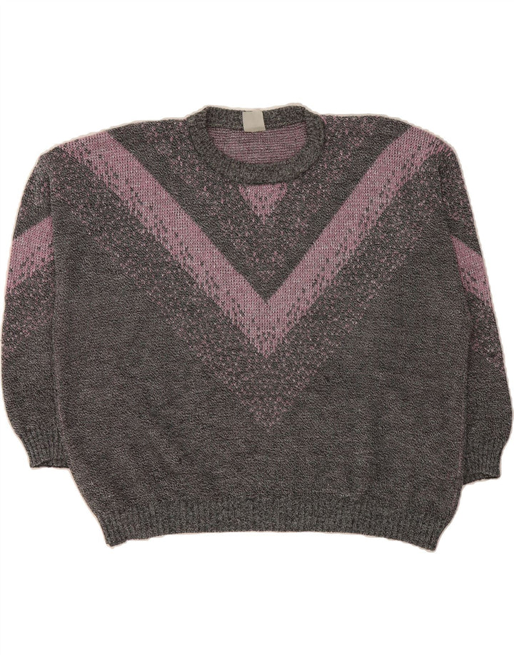 VINTAGE Womens Crew Neck Jumper Sweater UK 14 Medium Grey Colourblock Vintage Vintage and Second-Hand Vintage from Messina Hembry 