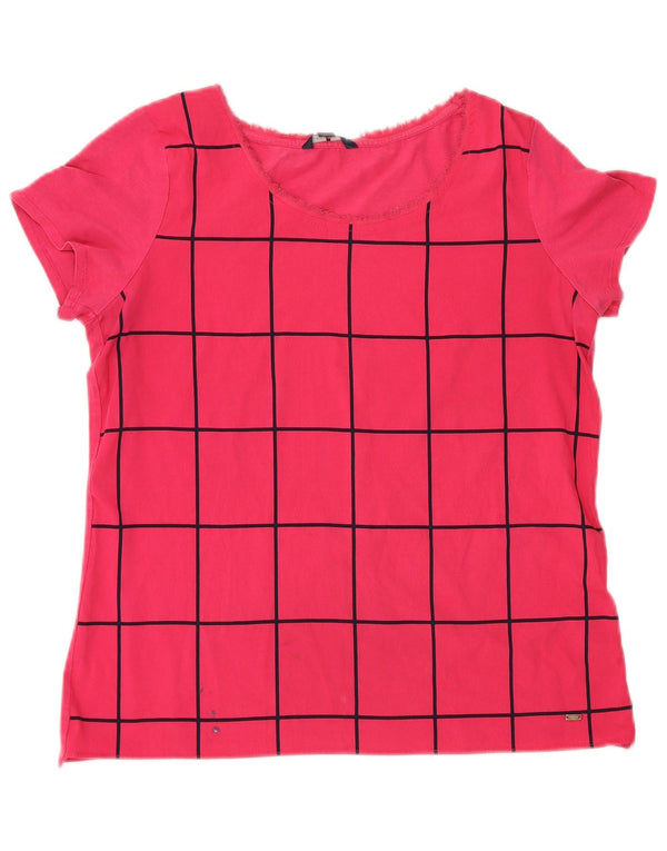 Tommy Hilfiger Dame Grafisk T-Shirt Top UK 14 Large Pink Geometric