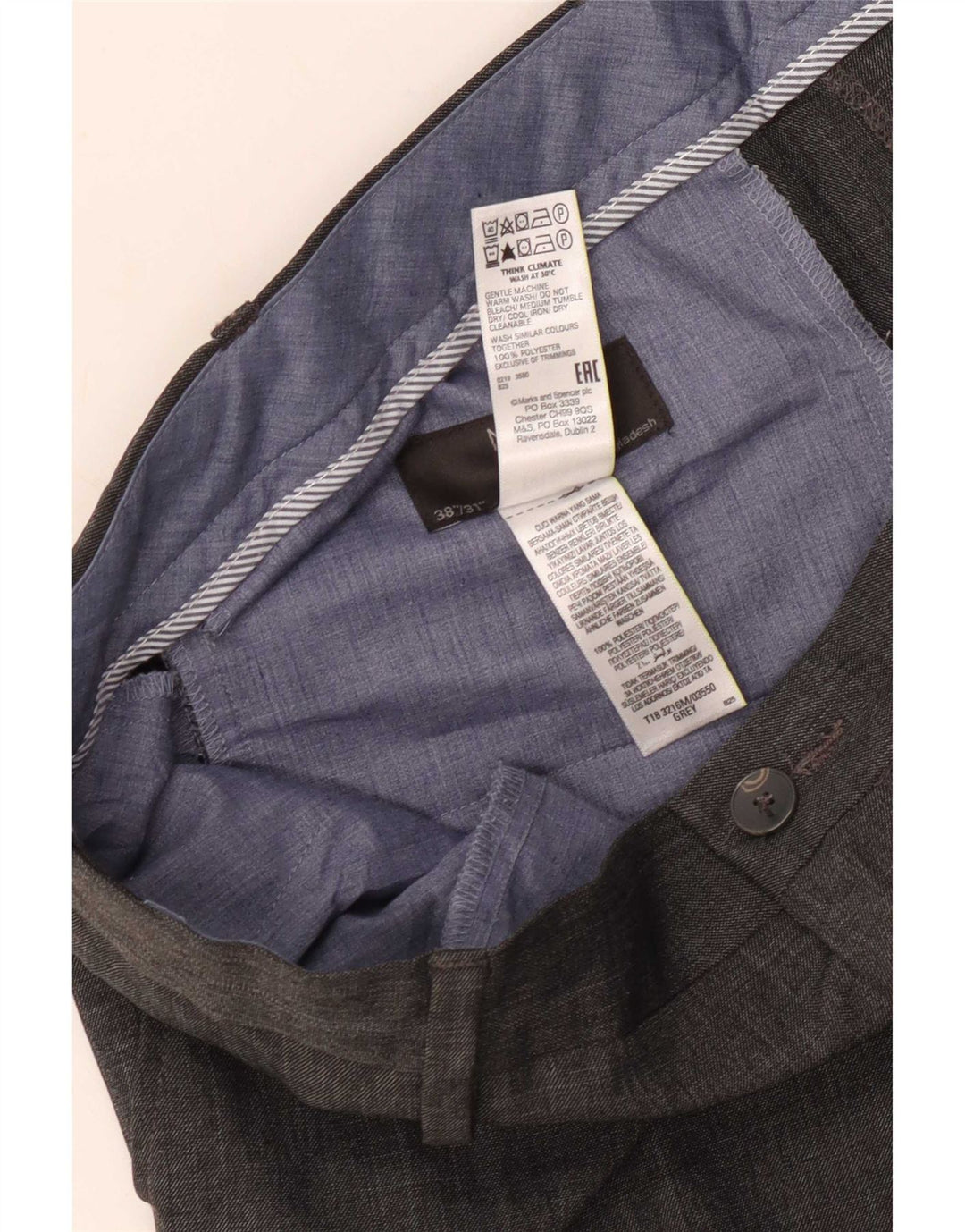 Marks & Spencer Herre Straight Regular Suit Bukser W38 L31 Grå Polyester