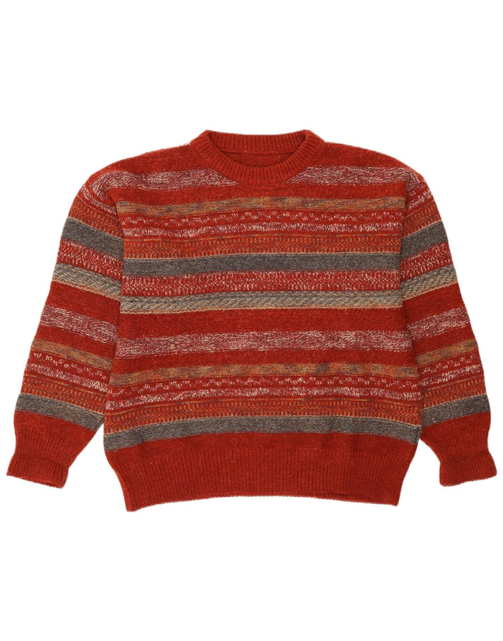 Vintage herre rund hals sweater medium rød stribet